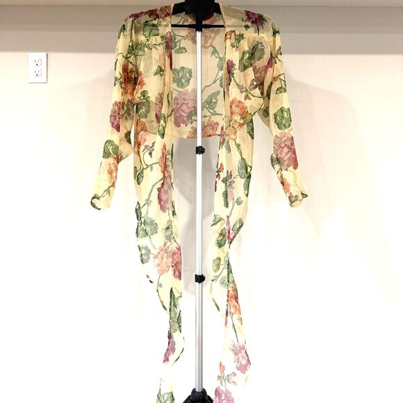 Vintage 1980s Betsey Johnson Sheer Floral Tie Front Blouse Shrug Size Small - Picture 3 of 9